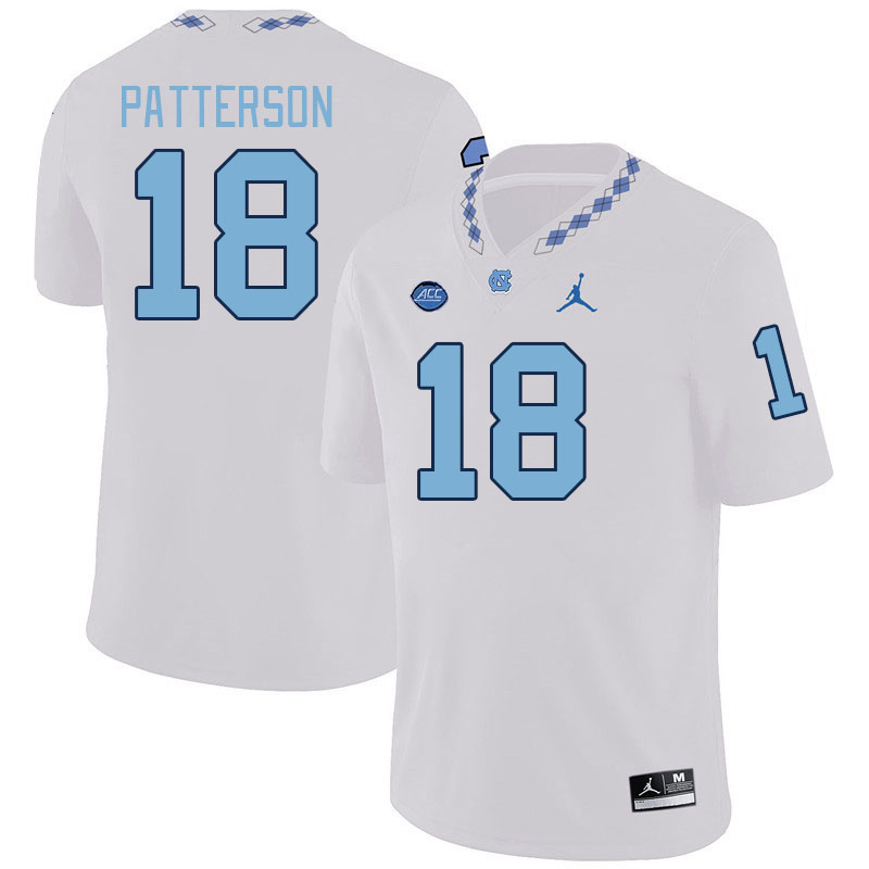 Men #18 Jaiden Patterson North Carolina Tar Heels College Football Jerseys Stitched-White